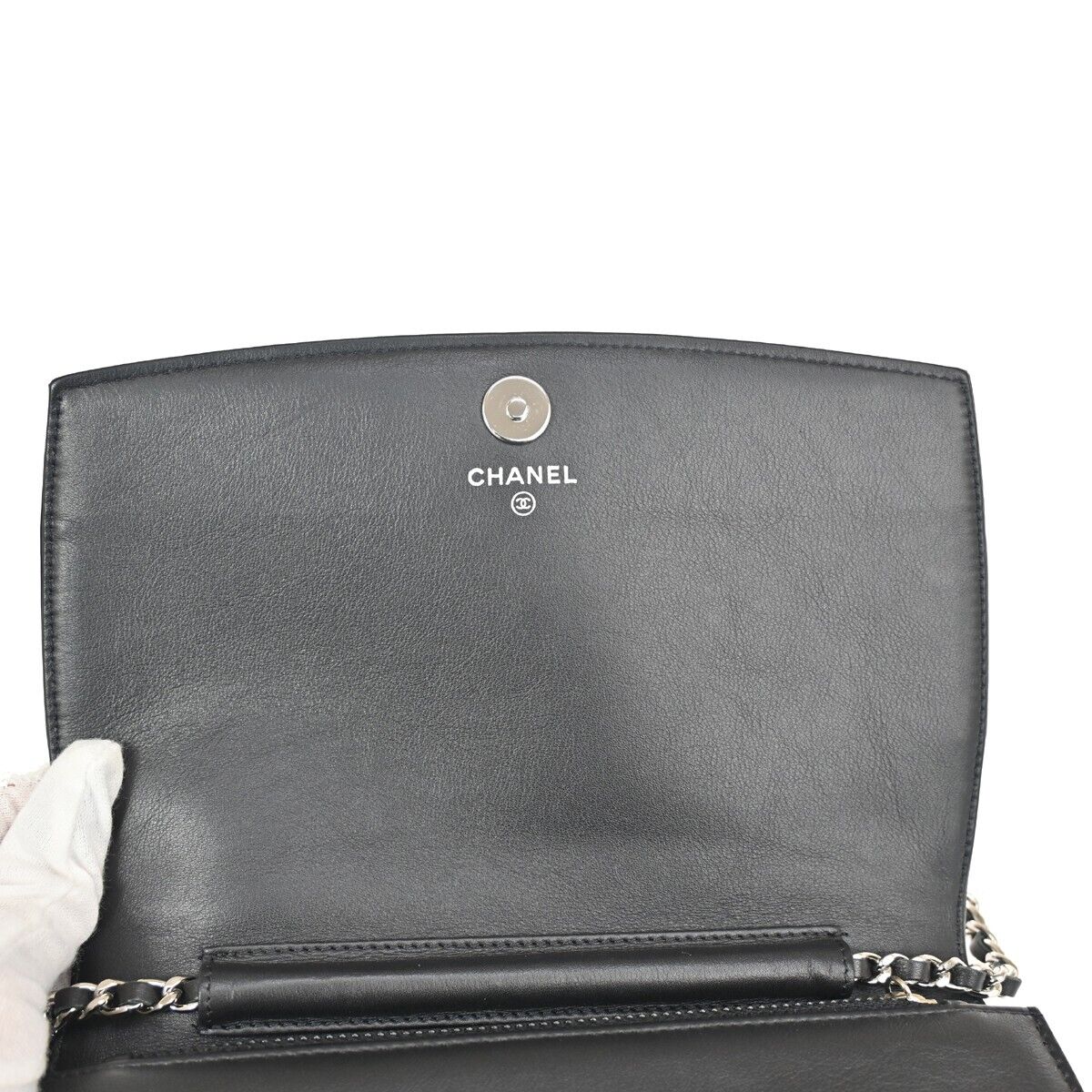 CHANEL CC Logo Mini Chain Wallet Shoulder Bag Patent Leather Black SHW 683RH866