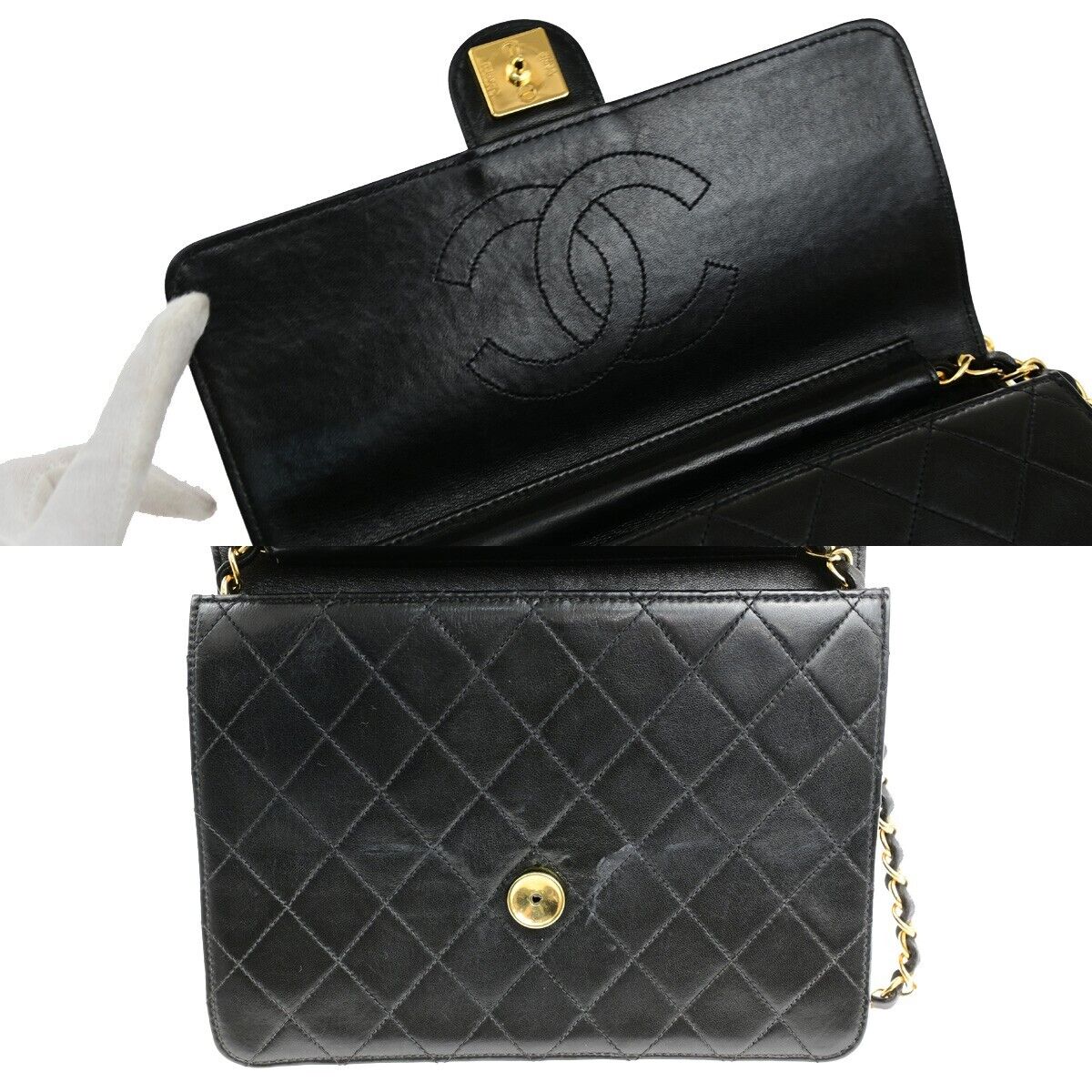 CHANEL Matelasse Single Flap Chain Shoulder Bag Leather Black Vintage 652RK871