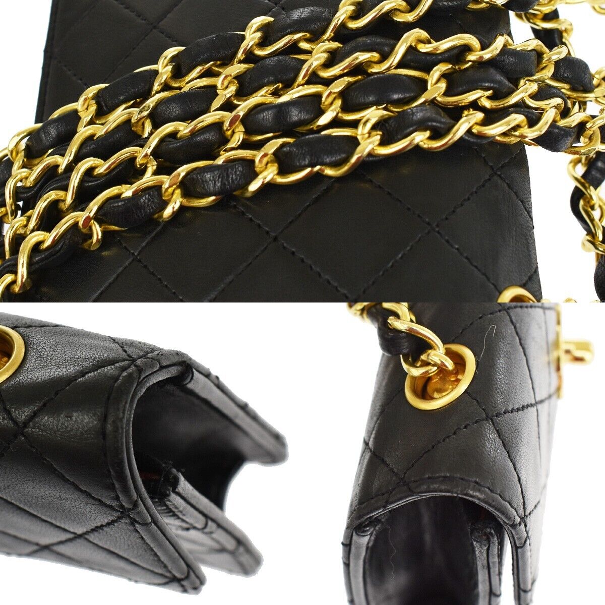 CHANEL CC Mini Matelasse Chain Shoulder Bag Leather Black GHW Vintage 386RC974
