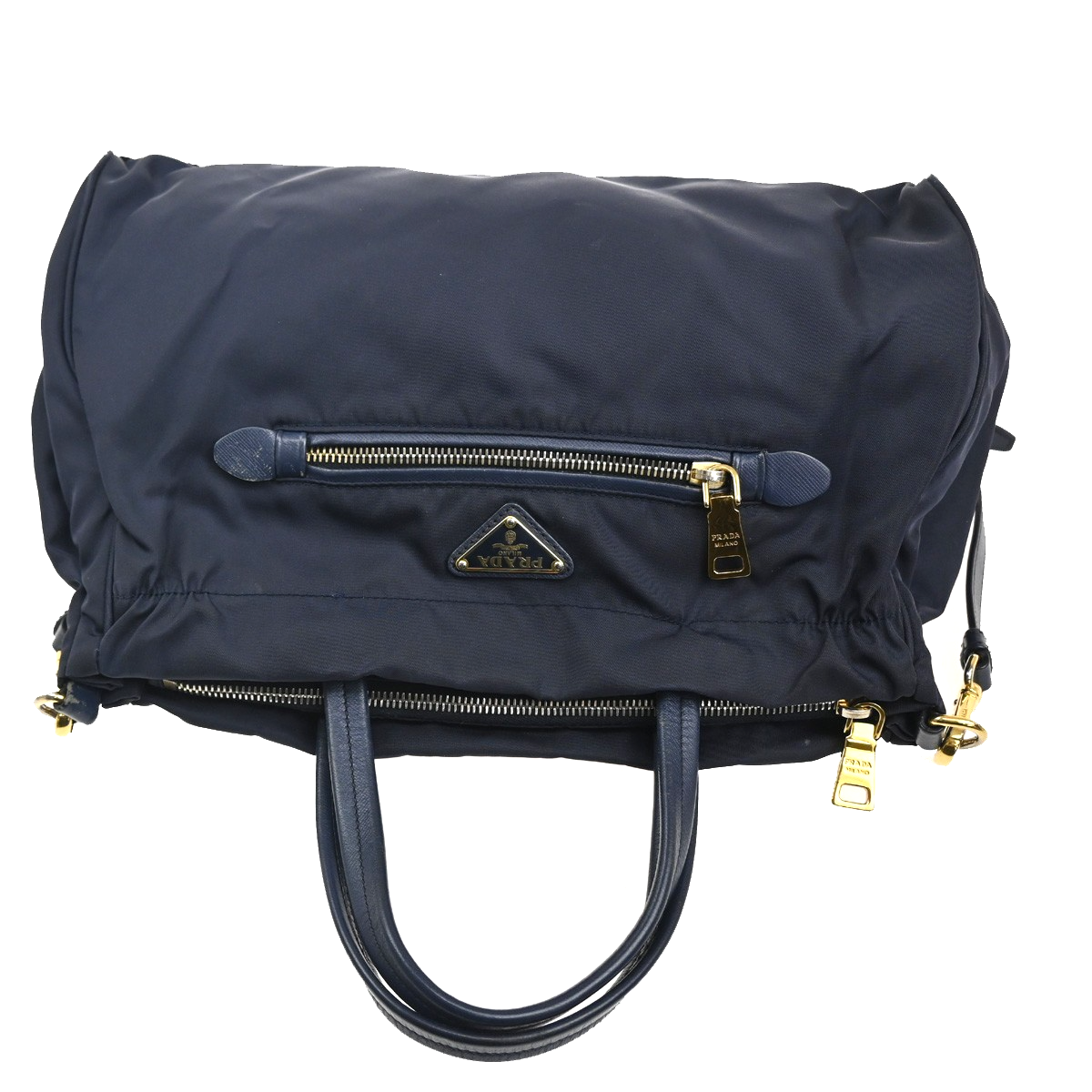 PRADA Logo Tessuto 2Way Shoulder Hand Bag Nylon Leather Navy Blue Italy 79KC009