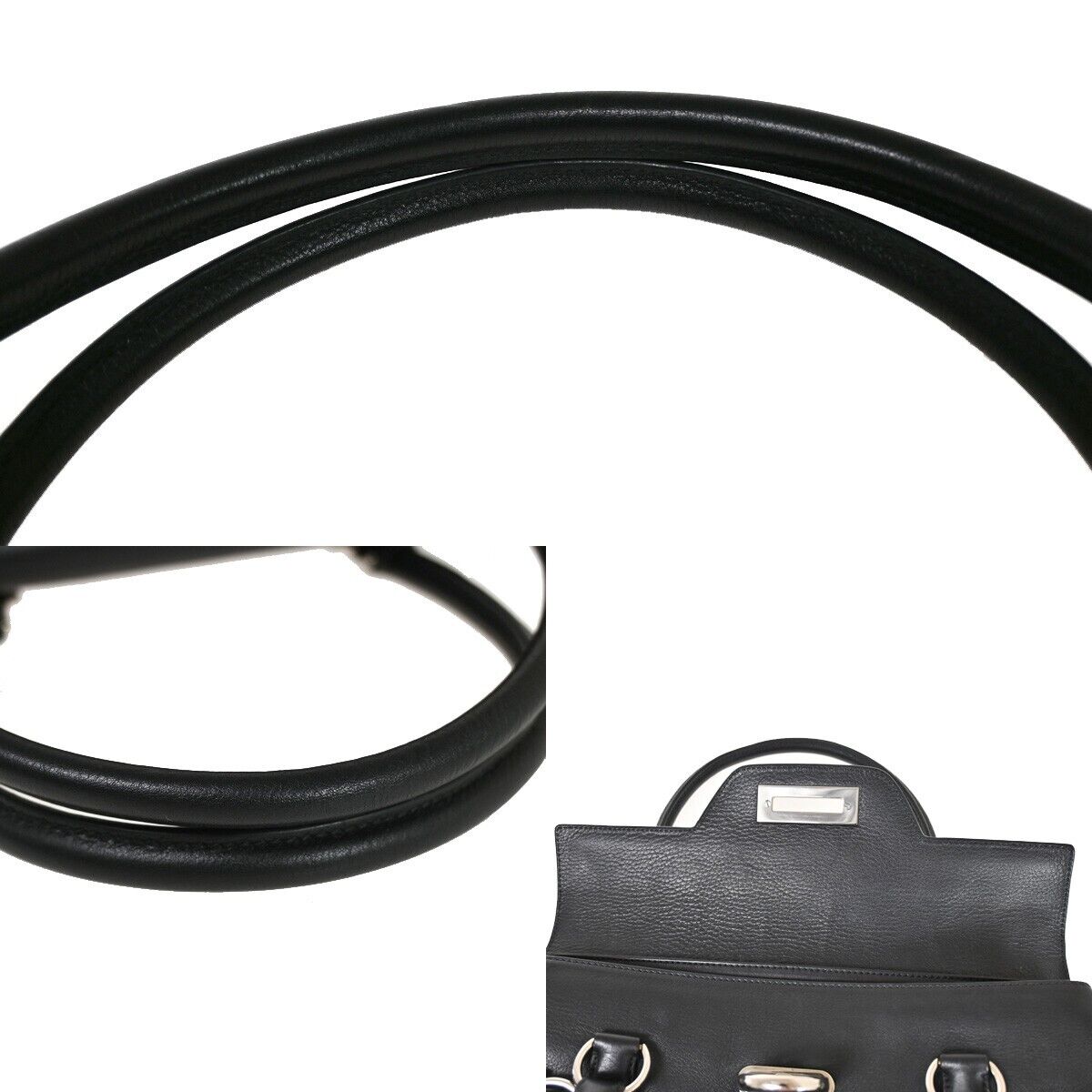SALVATORE FERRAGAMO Logo Gancini Shoulder Bag Leather Black SHW Italy 31YD105