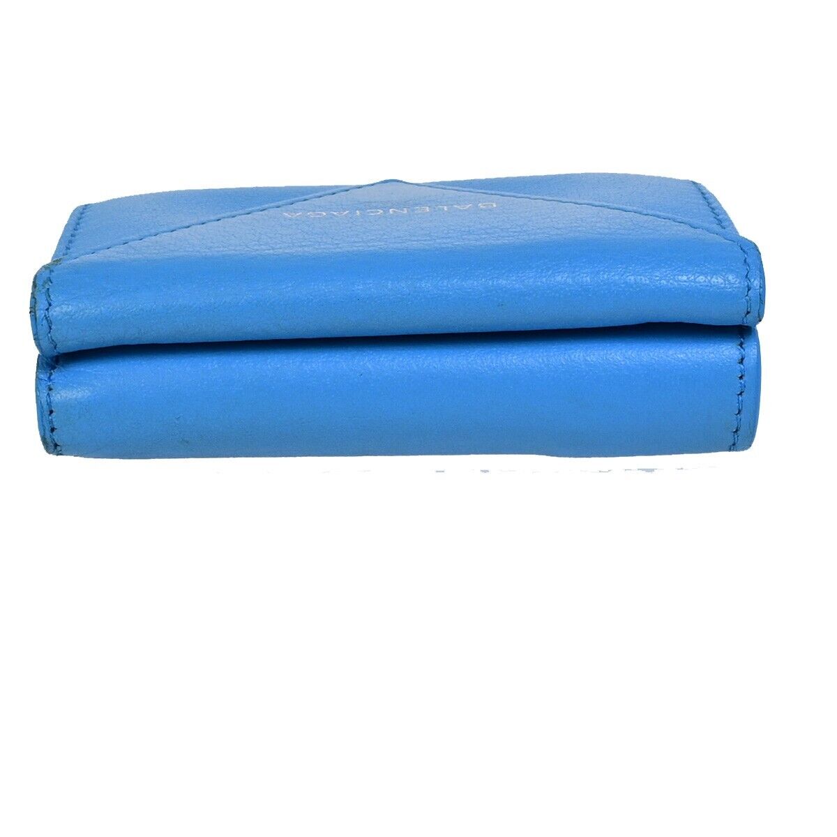BALENCIAGA Logo Paper Mini Trifold Wallet Purse Leather Blue SHW Italy 68EB974