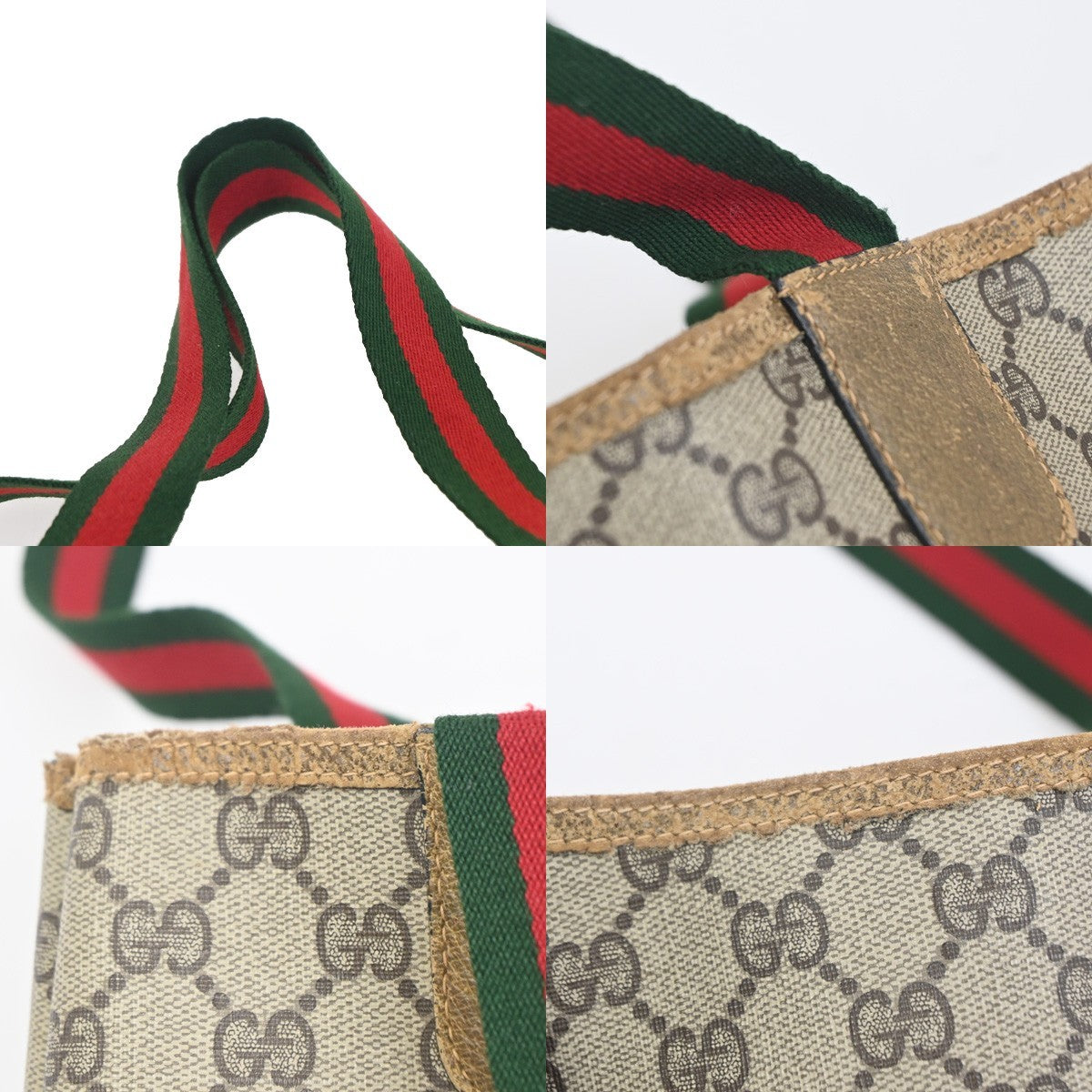 GUCCI GG Pattern Sherry Shoulder Tote Bag PVC Leather Beige Italy 66CA751