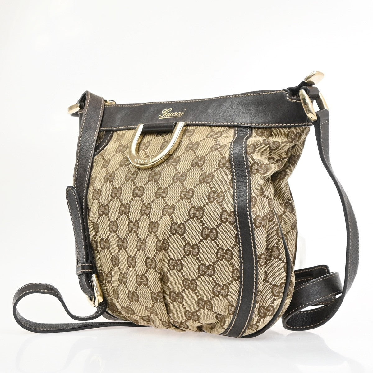 GUCCI GG Pattern Abbey D-ring Shoulder Bag Canvas Leather Brown Italy  30KC604