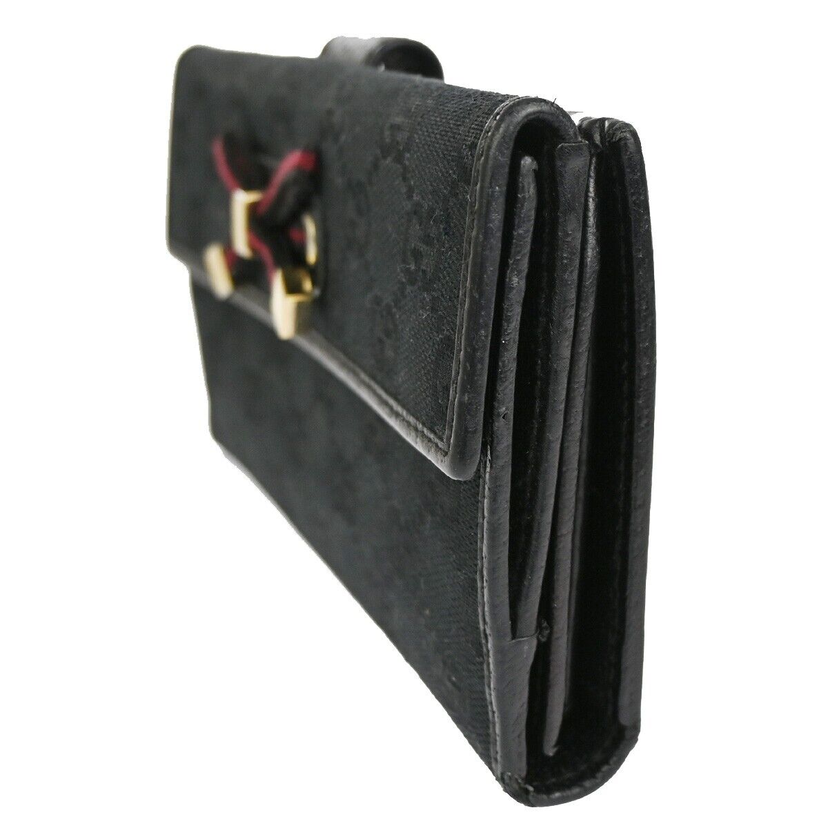 GUCCI Princy GG Pattern Long Bifold Wallet Purse Canvas Leather Black 02YD939