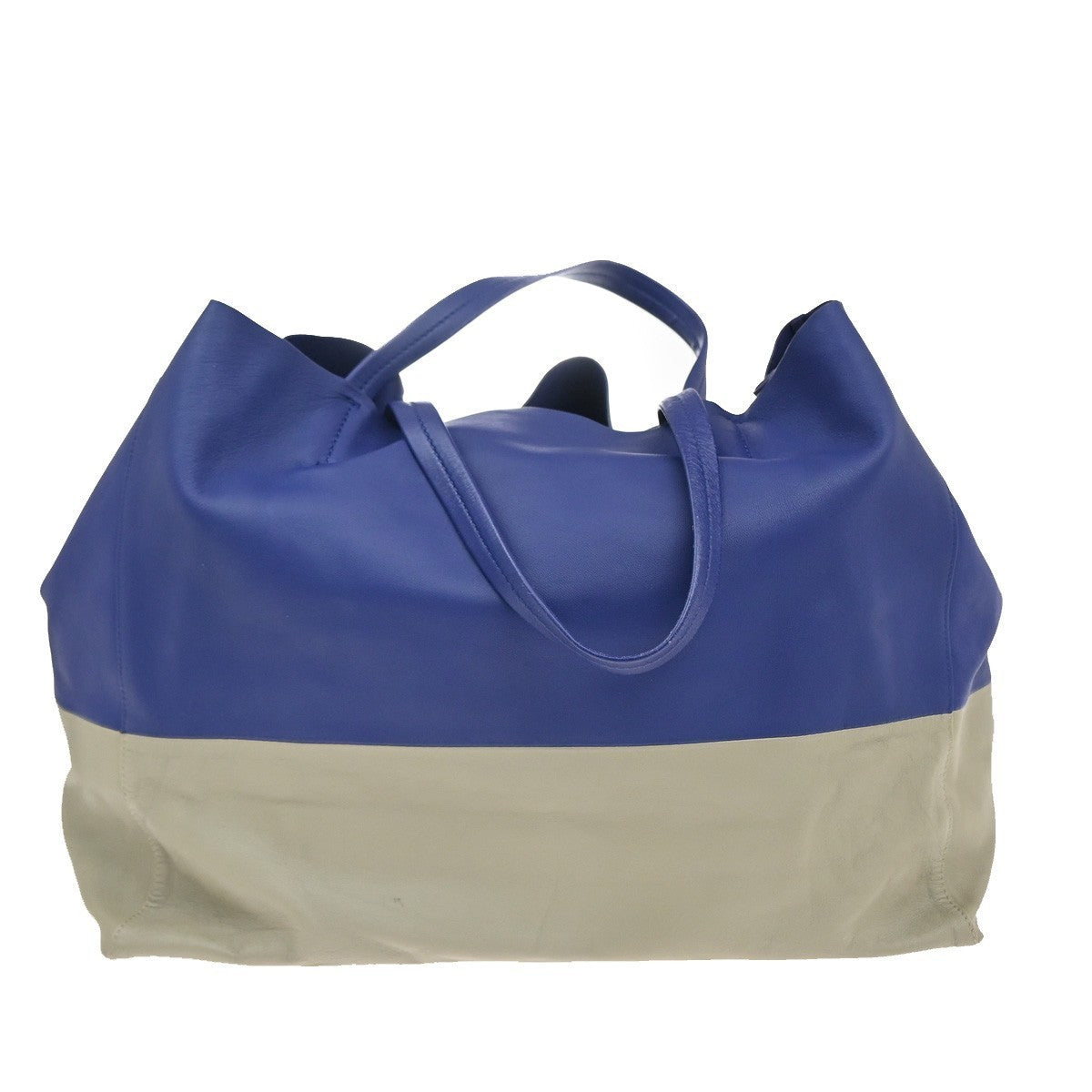 CELINE Logo Horizontal Bi-Cabas Shoulder Tote Bag Leather Blue Gray 82KP371