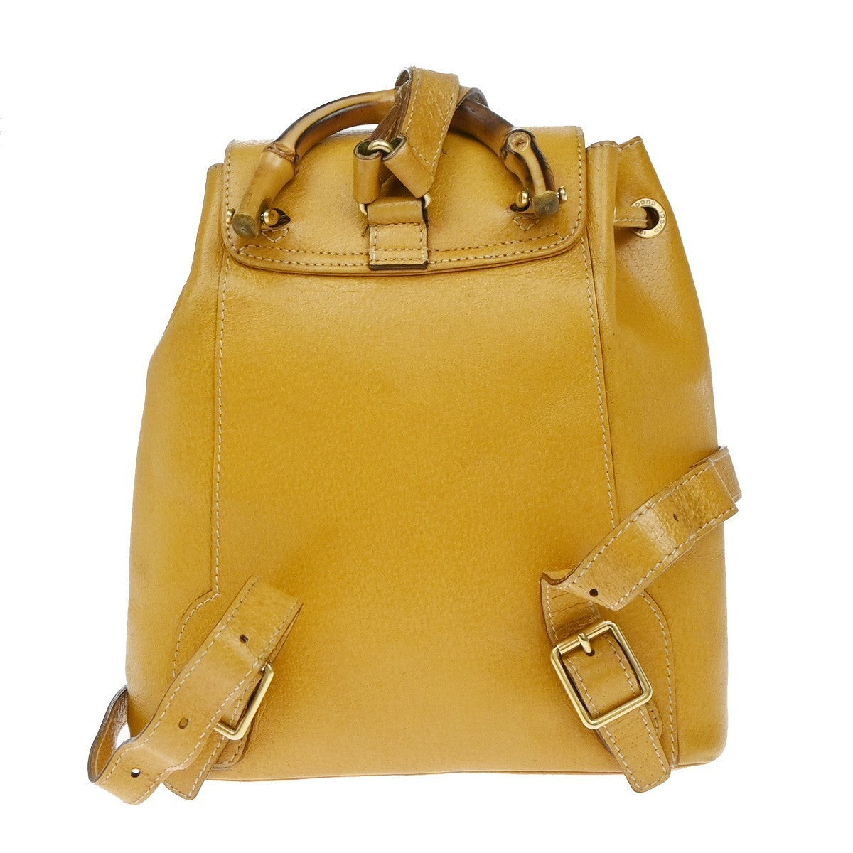 GUCCI Logo Bamboo Drawstring Mini Backpack Bag Leather Yellow GHW Italy 65KP452