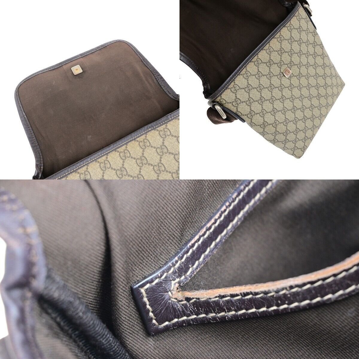 GUCCI Logo GG Pattern Crossbody Shoulder Bag PVC Leather Brown Italy 68EC870
