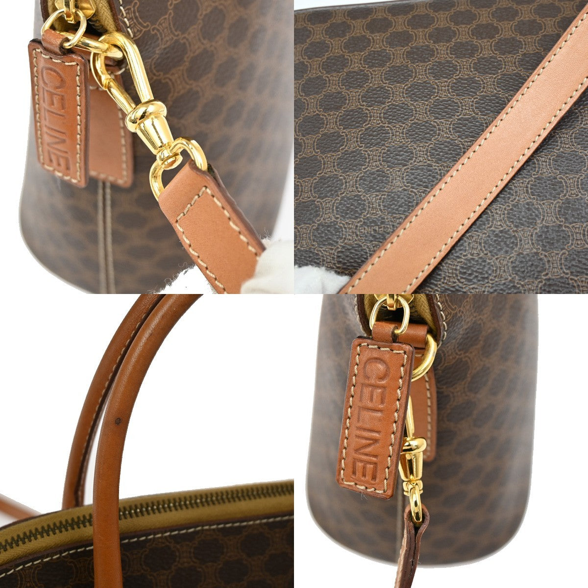 CELINE Macadam Pattern 2Way Shoulder Bag PVC Leather Brown Italy GHW 31TA030
