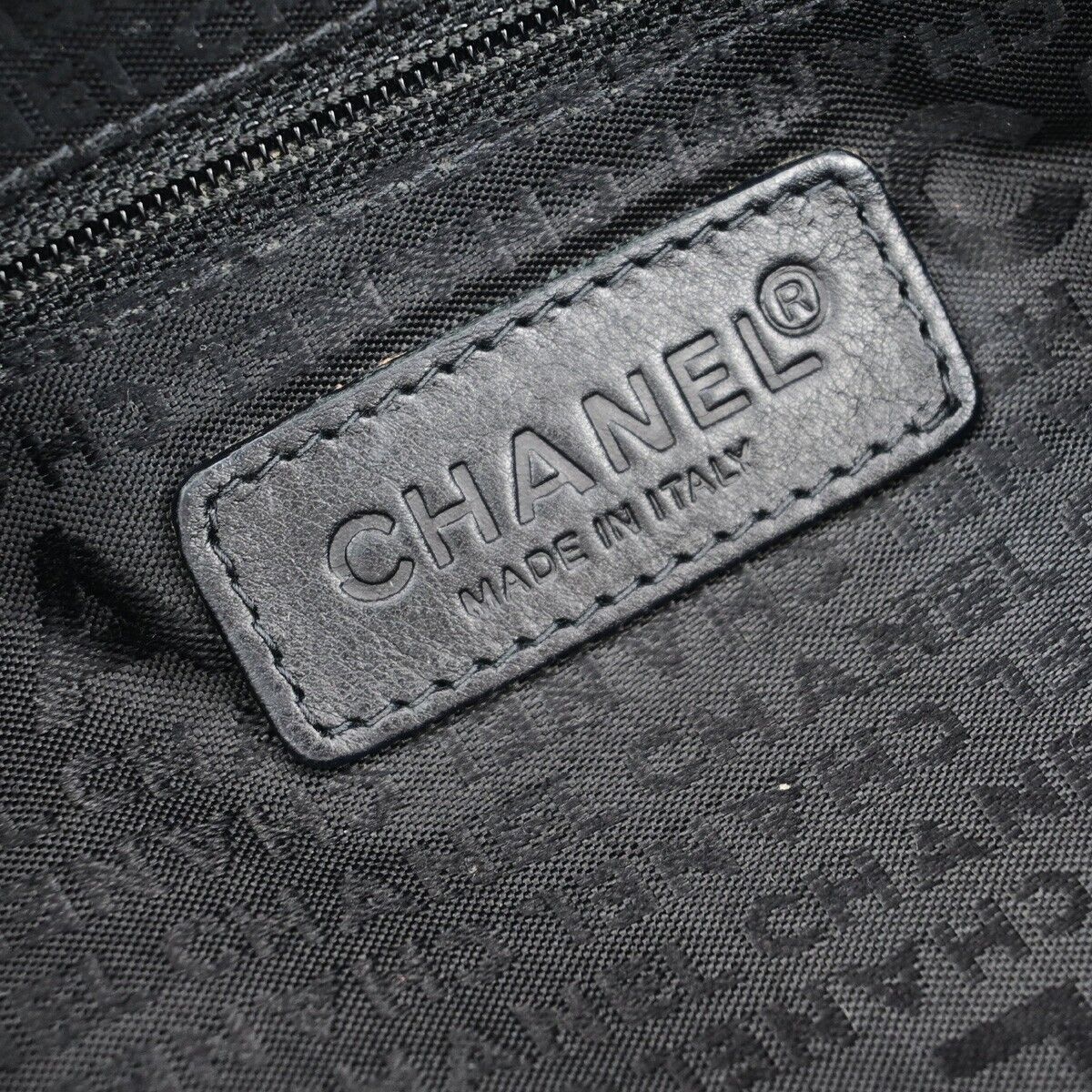CHANEL CC Chocolate Bar Hand Bag Nylon Leather Black Silver Italy 11EB769