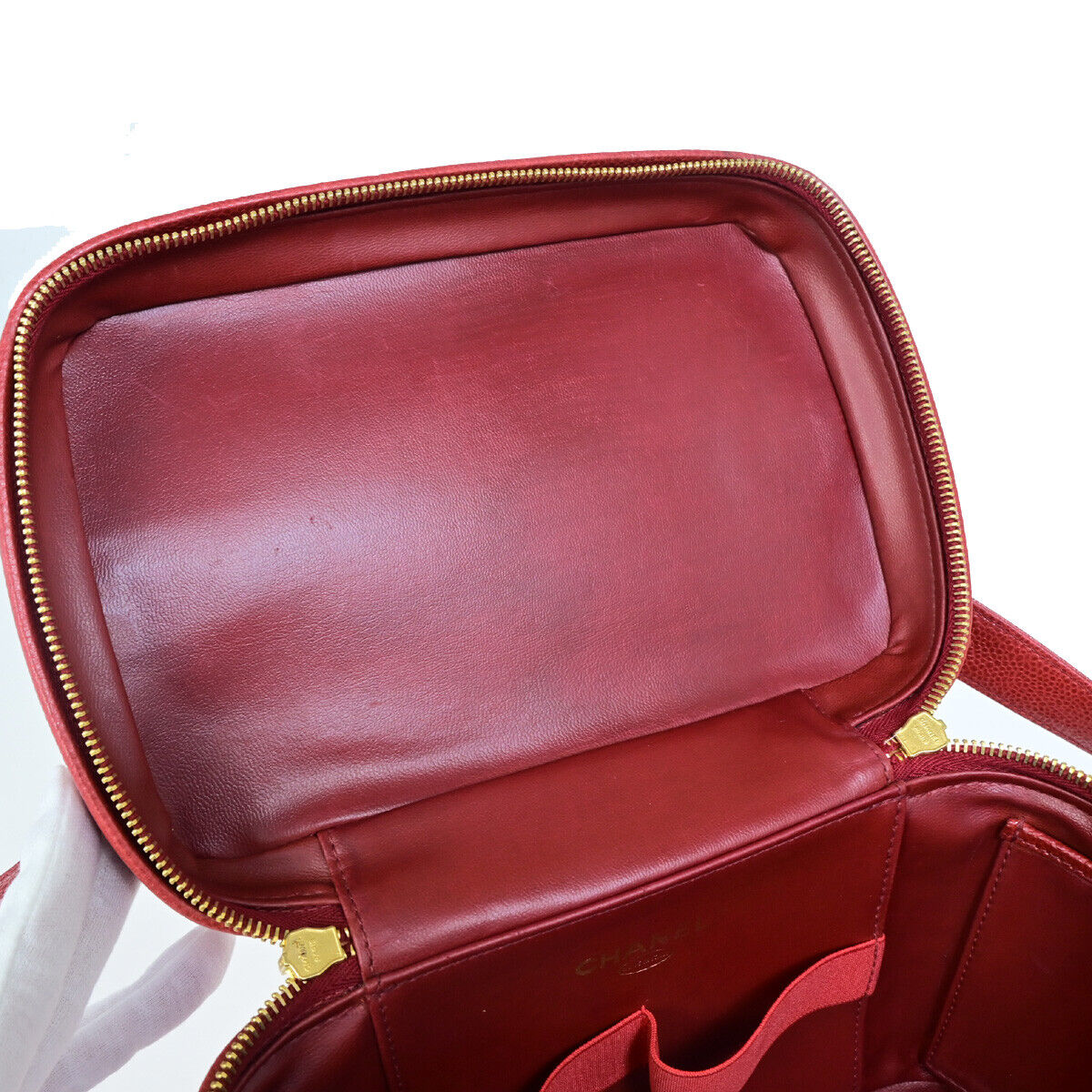 CHANEL CC Logo 2Way Vanity Hand Bag Caviar Skin Leather Red GHW Vintage 309RK387