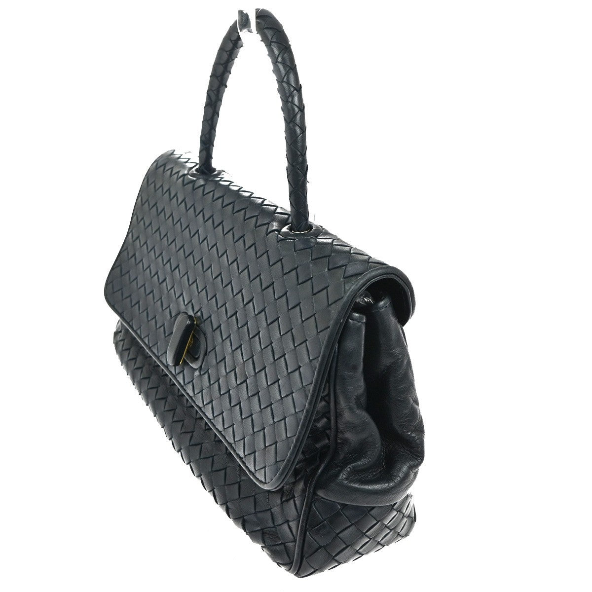 BOTTEGA VENETA Intrecciato Hand Bag Leather Navy Italy GHW 87TA525