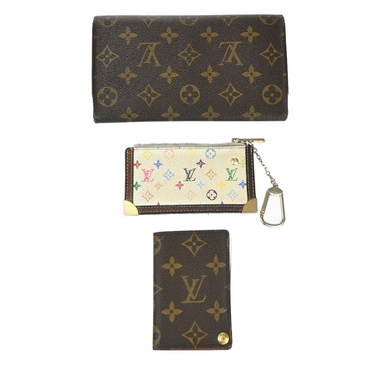 LOUIS VUITTON LV 3 Set Wallet Coin Card Case Monogram Multi Brown White 60KP578