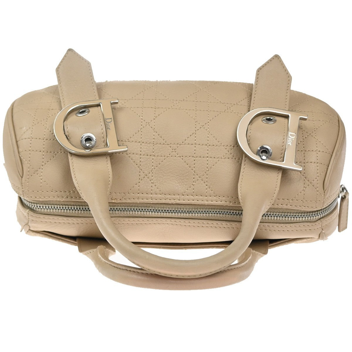 CHRISTIAN DIOR Logo Cannage Shoulder Hand Bag Leather Beige SHW Italy 12MA436