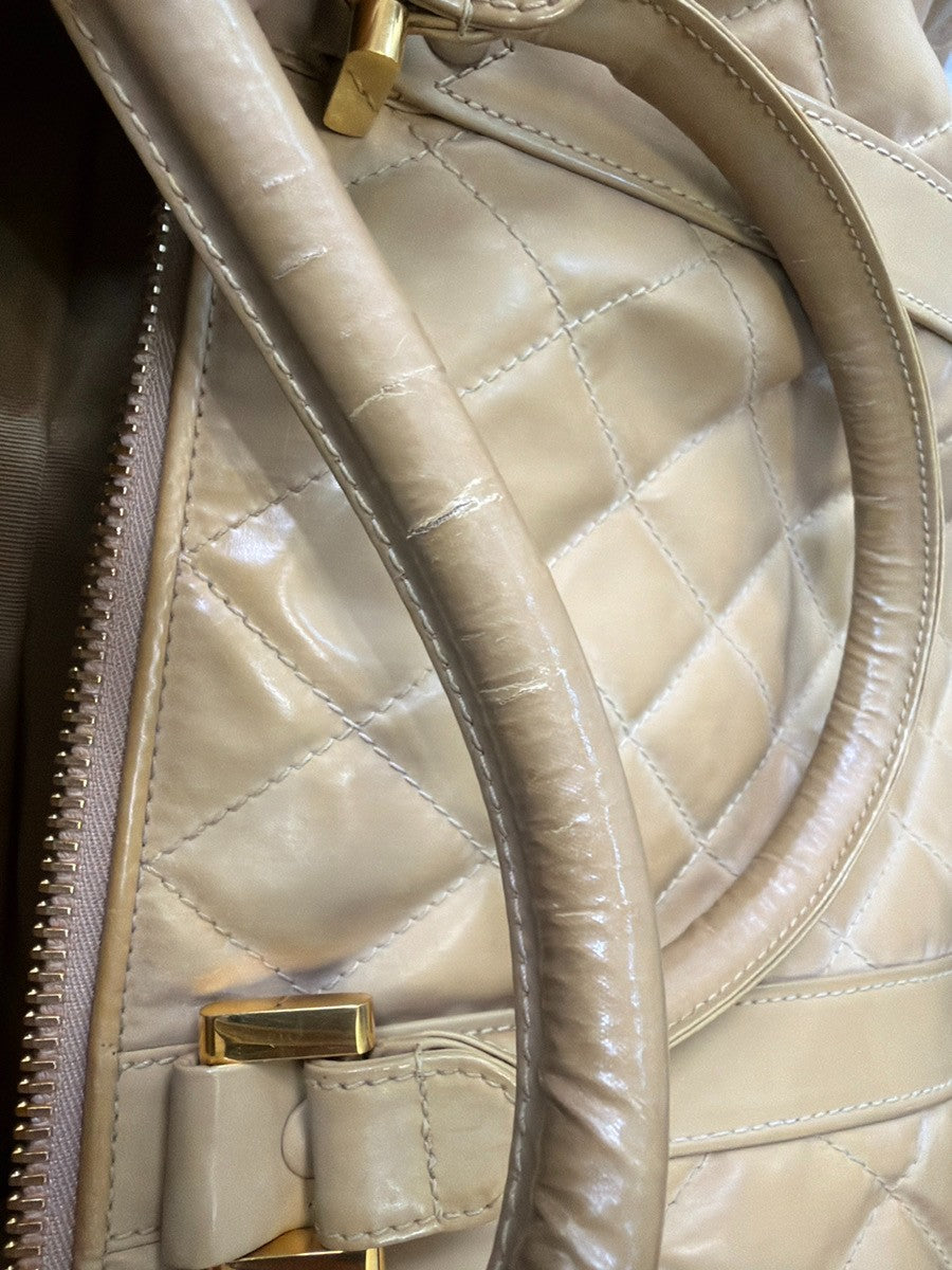 CHANEL CC Logo Matelasse 2Way Travel Hand Bag Leather Beige GHW Vintage 44RL978