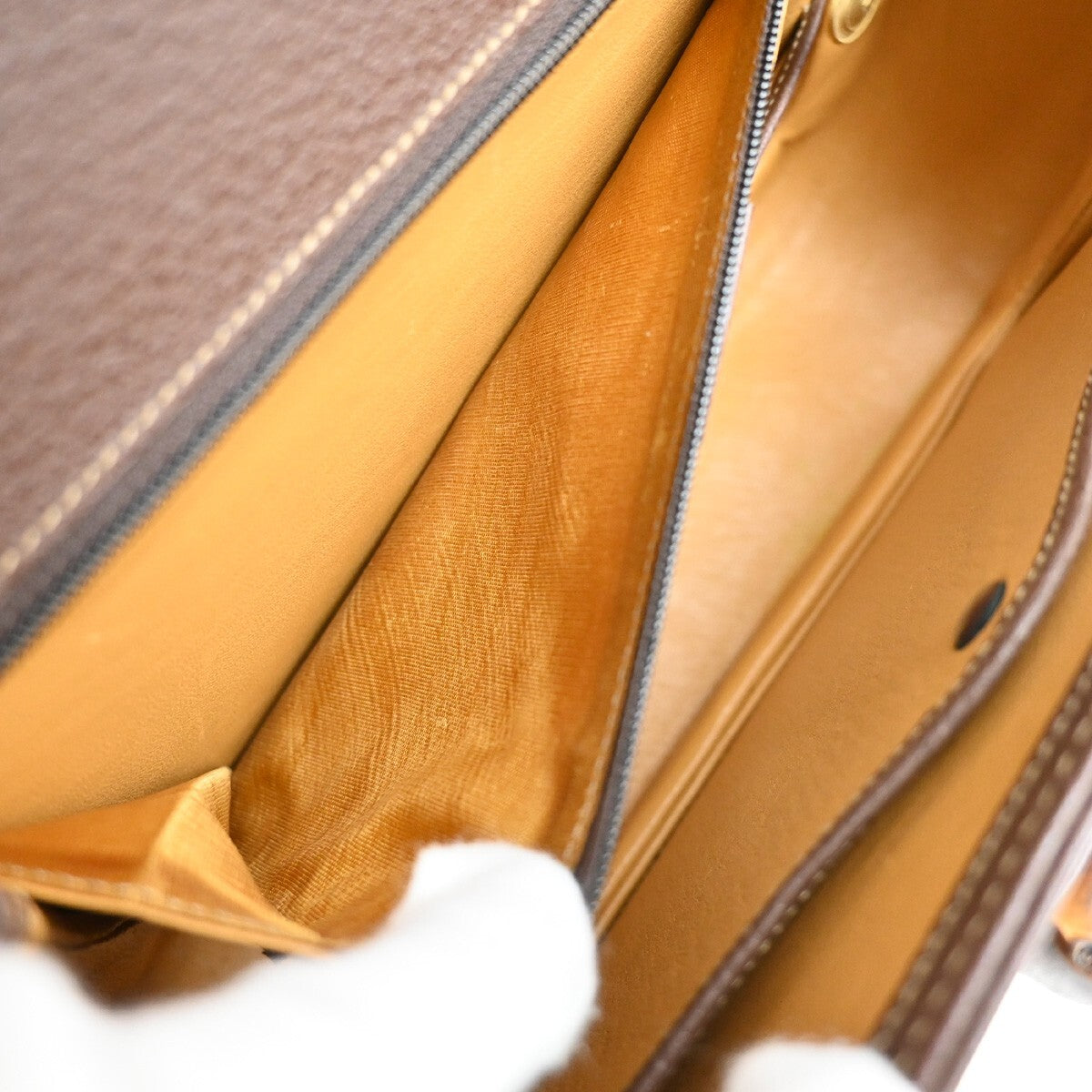 GUCCI Logo Bamboo Top Handle Hand Bag Leather Brown Gold Italy 52EE415