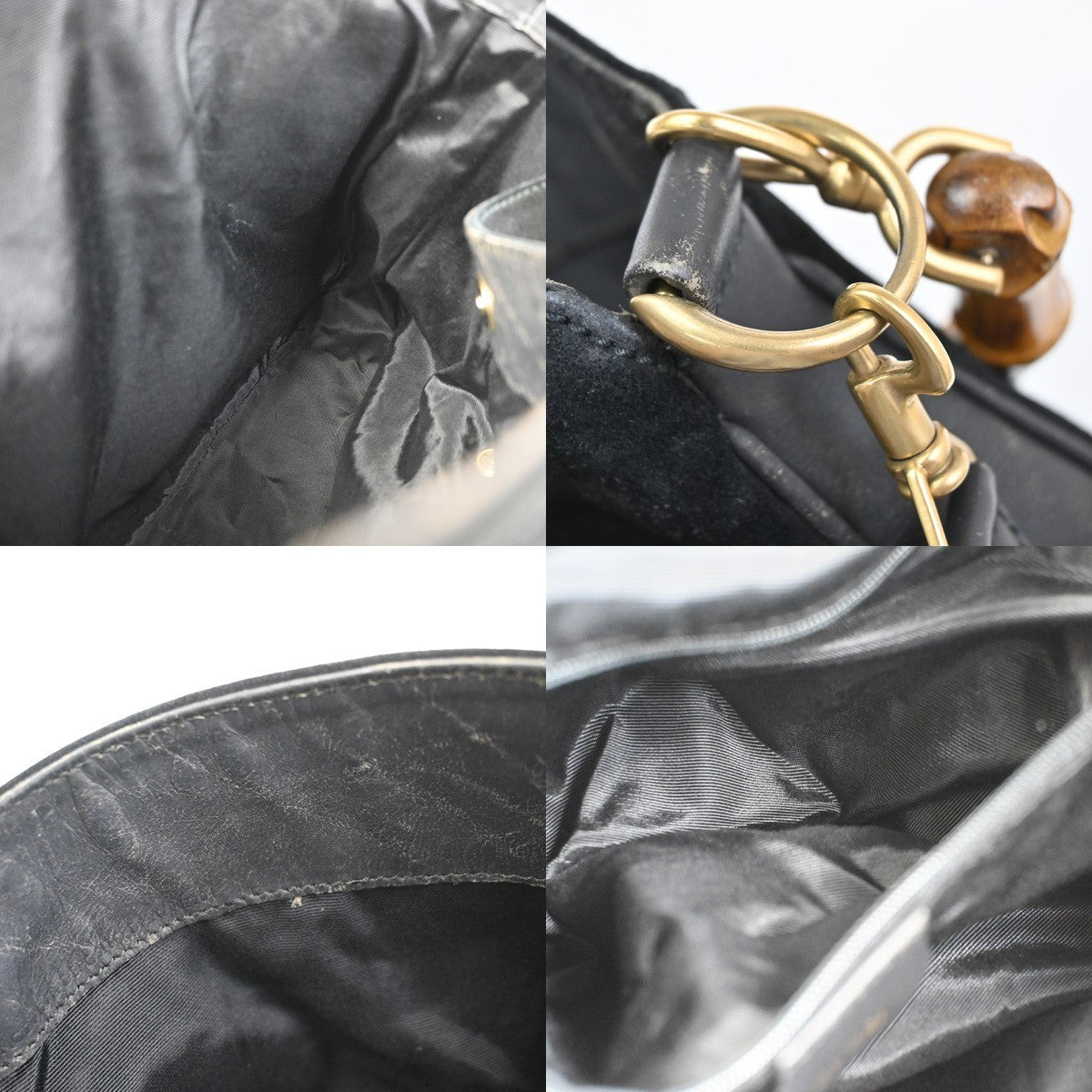 GUCCI Logo Bamboo 2Way Shoulder Hand Bag Suede Leather Black GHW Italy 38ZA308