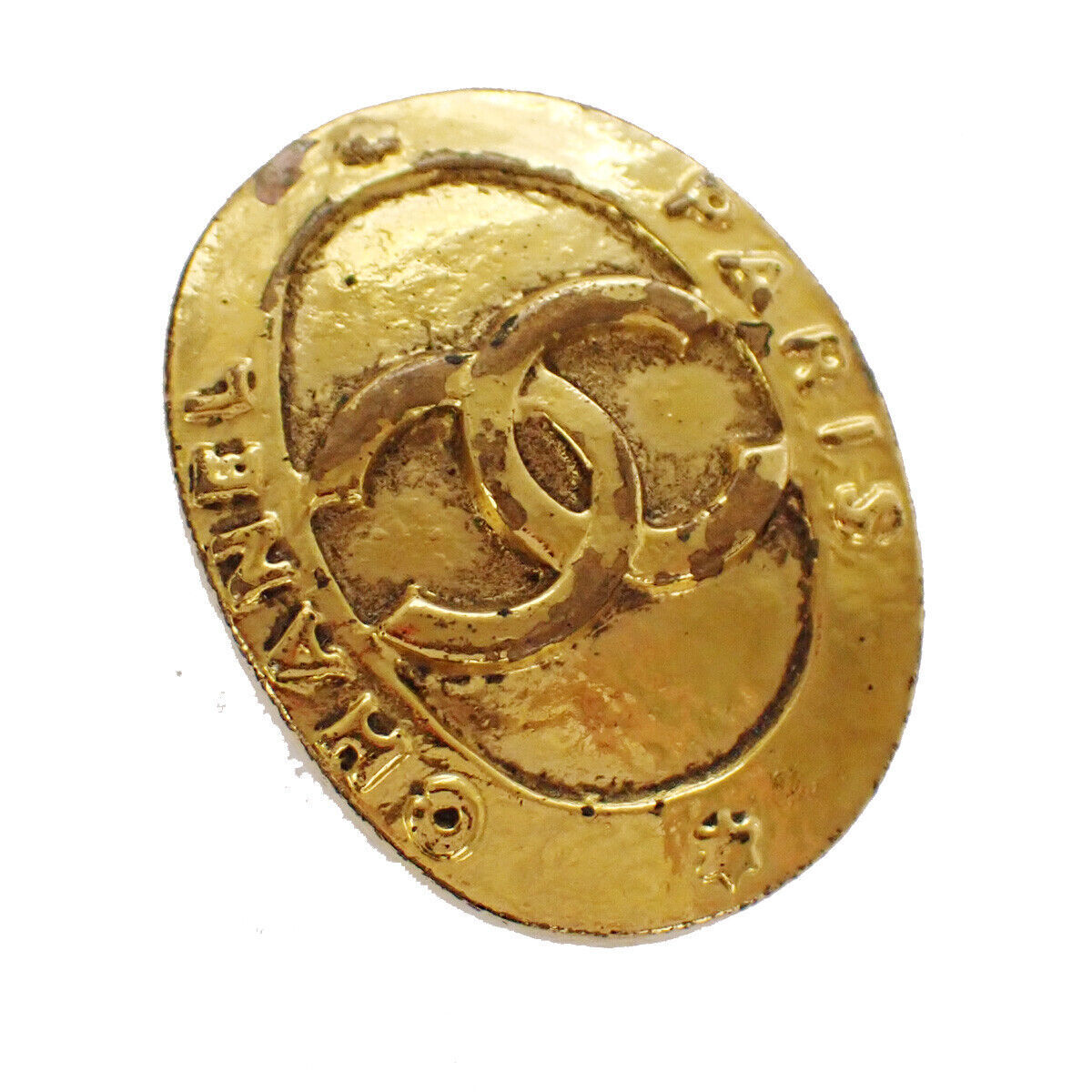 CHANEL CC Logo Button Earrings Clip-On GHW France Vintage Accessory 86YC351