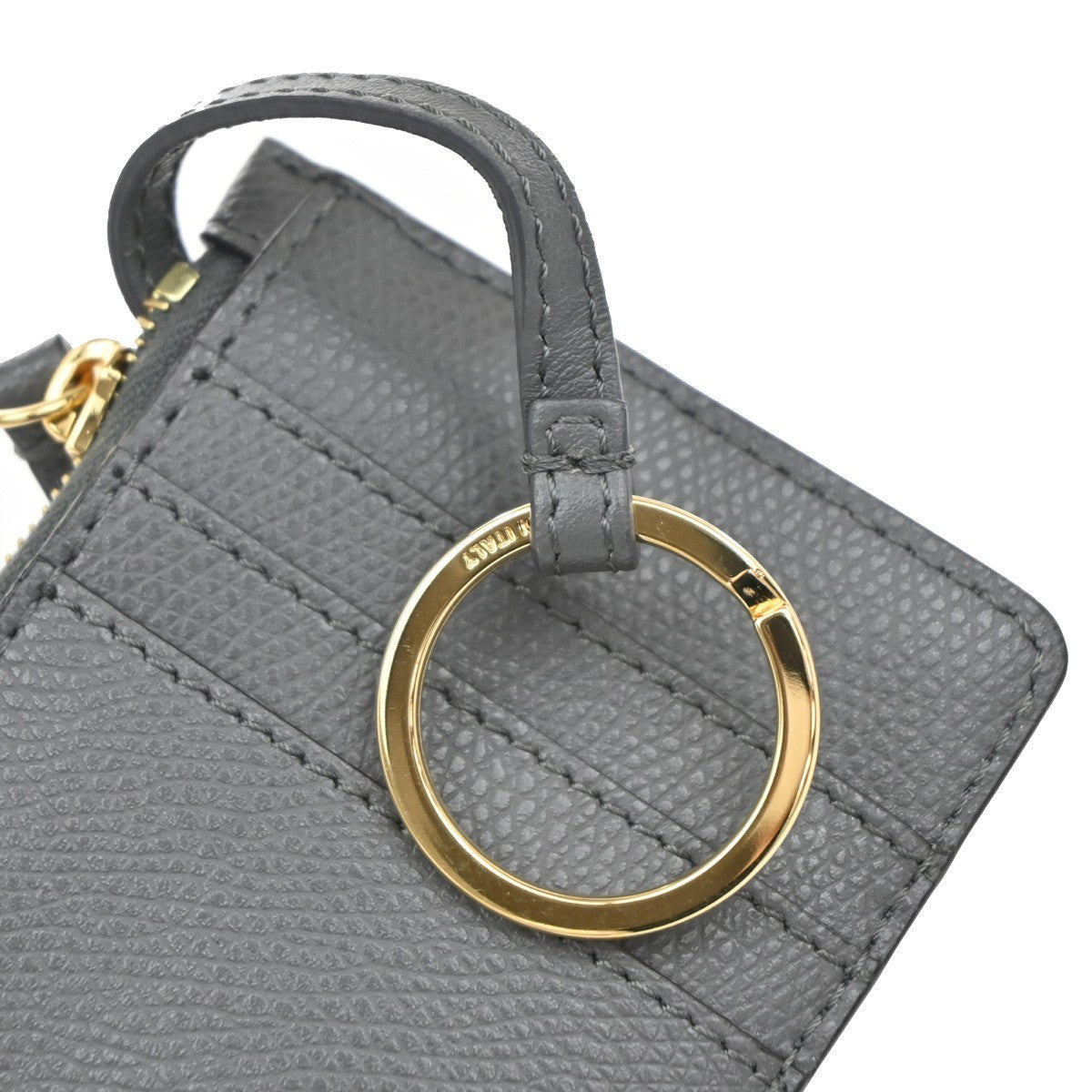FENDI O' Lock Fragment Case Coin Wallet Purse Leather Grey Gold Italy 30KP201