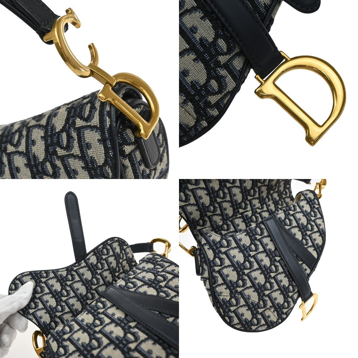 CHRISTIAN DIOR Oblique Trotter Mini Saddle Hand Bag Jacquard Leather BE 307RF279