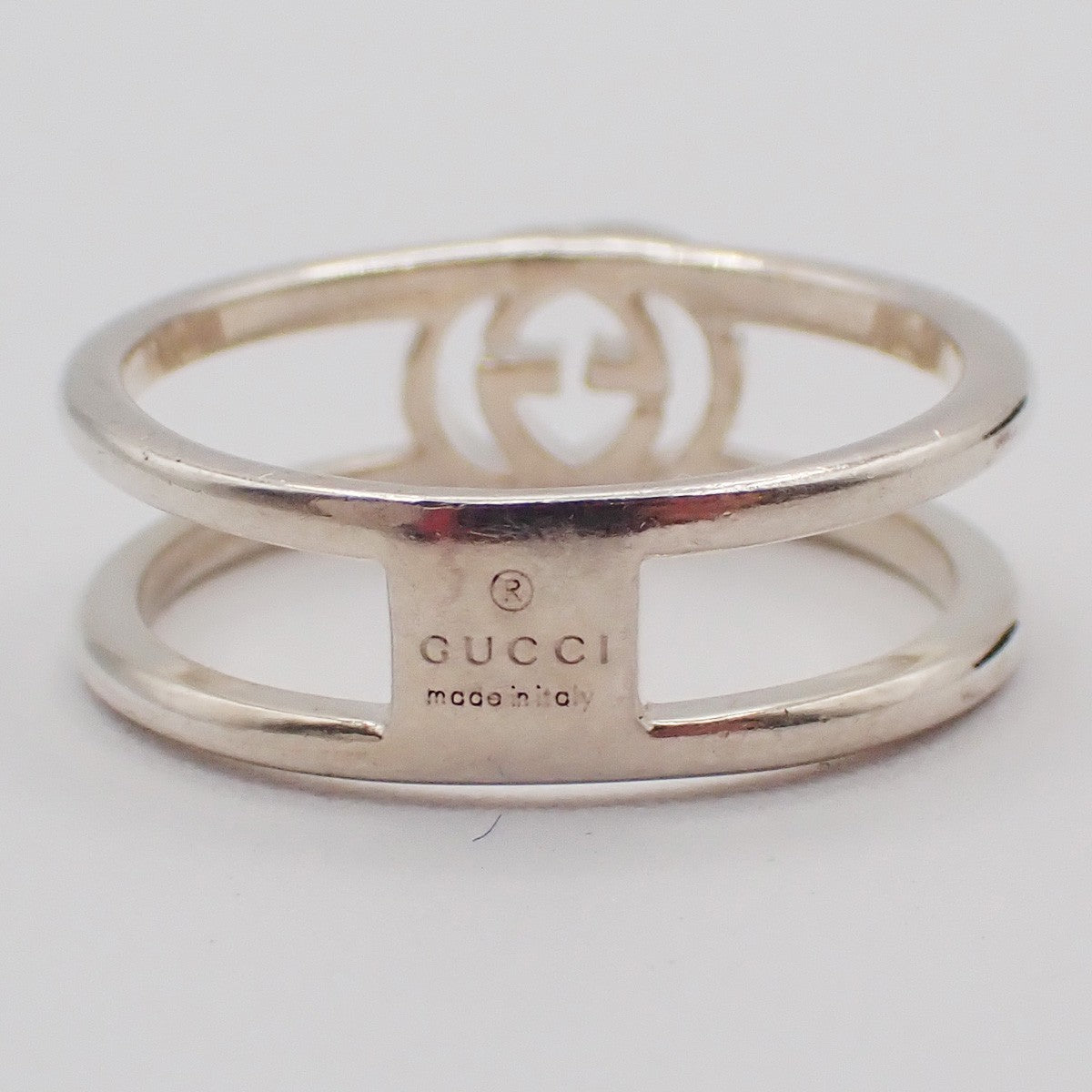 GUCCI Interlocking G Logo Ring Silver 925 Size JP14 US7 Italy Accessory 60KC874