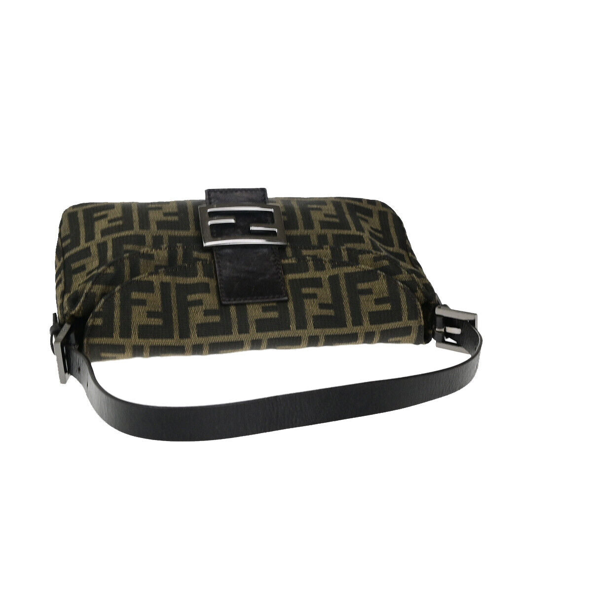 FENDI Logo Zucca Pattern Shoulder Bag Canvas Leather Brown SHW Italy 12YG485