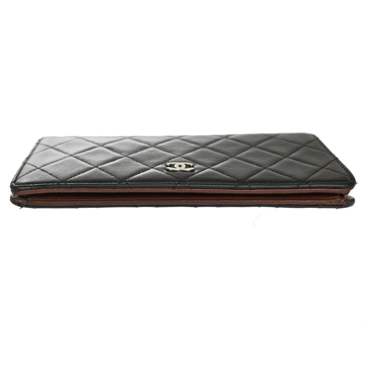 CHANEL CC Logo Matelasse Bifold Long Wallet Purse Leather Black France 64FA065