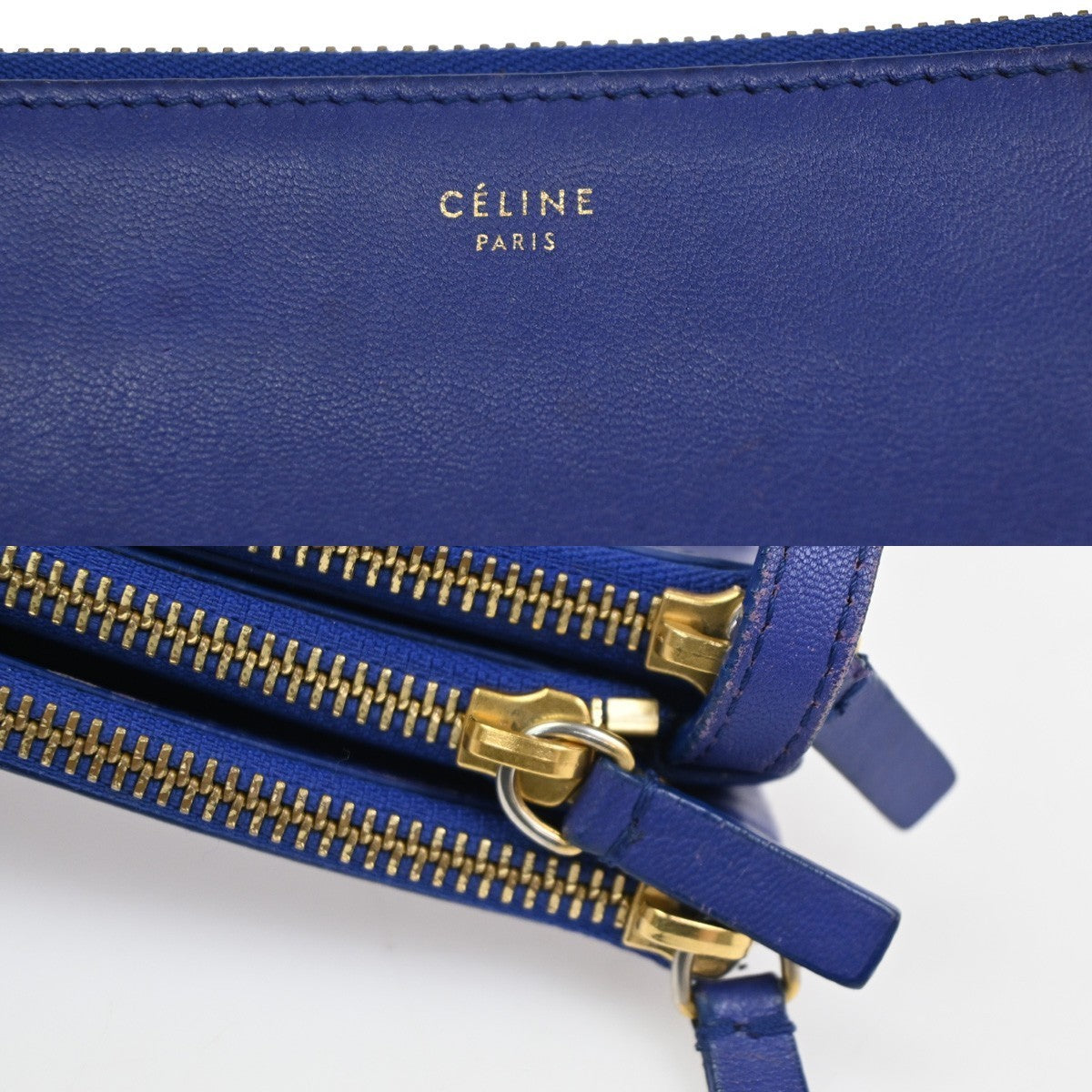 CELINE Logo Trio Crossbody Shoulder Bag Leather Blue Italy 80CA959