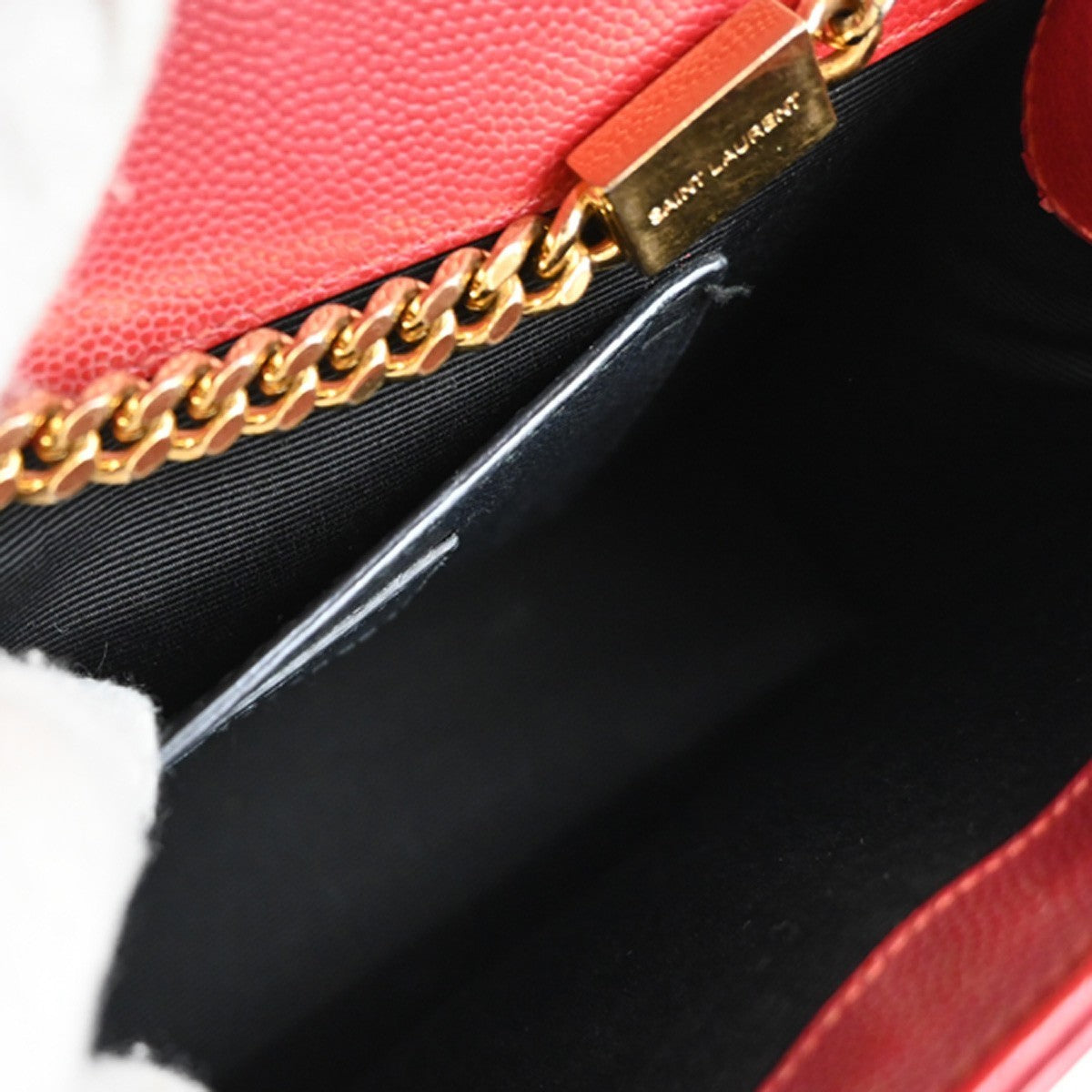 SAINT LAURENT YSL Logo 2Way Chain Shoulder Clutch Bag Red GHW Italy 22RF821
