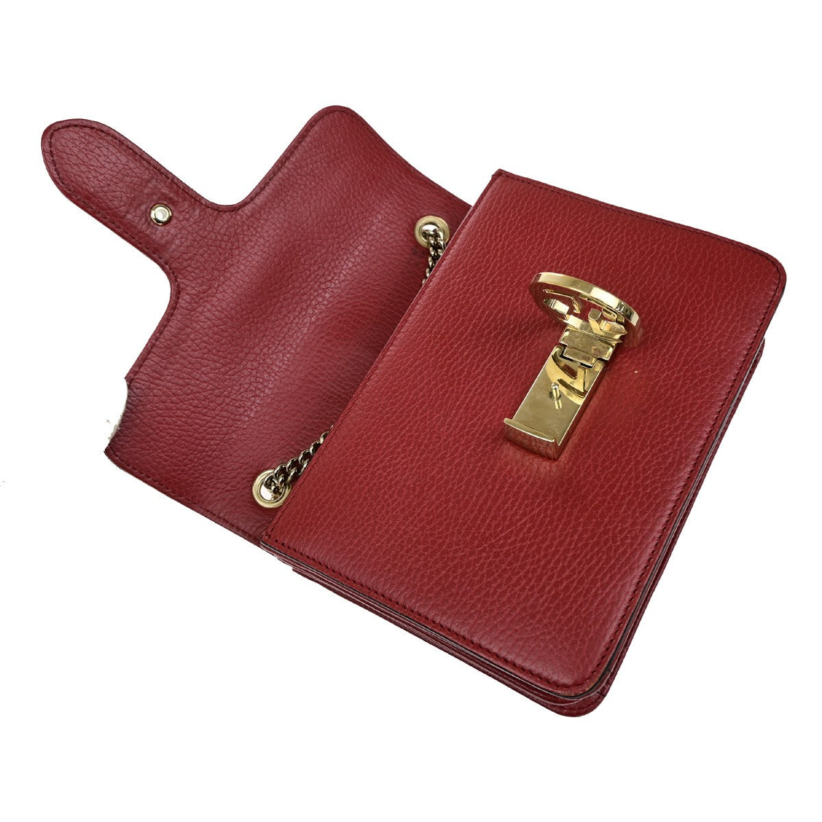 GUCCI Logo Interlocking G Chain Mini Shoulder Bag Leather Red GHW Italy 14YH072