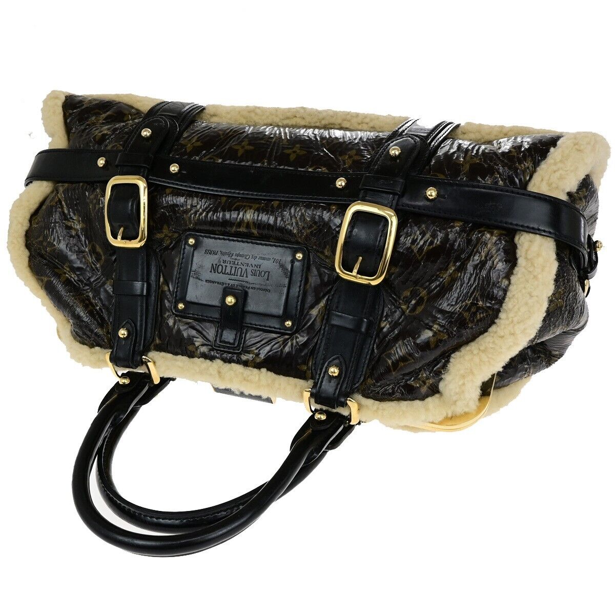 LOUIS VUITTON Storm Hand Bag Monogram Shearling Patent Leather M95574 BN 18YG782