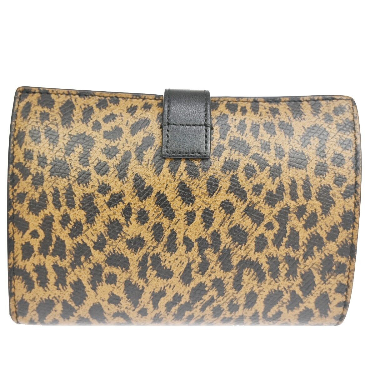 CELINE Logo Leopard Bifold Wallet Purse Leather Brown Black 34RH487