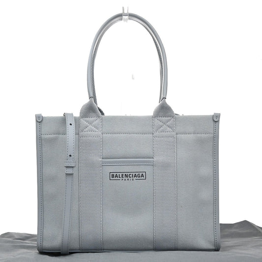 BALENCIAGA Logo Hardware Small 2Way Tote Hand Bag Canvas Leather GY 75YJ137