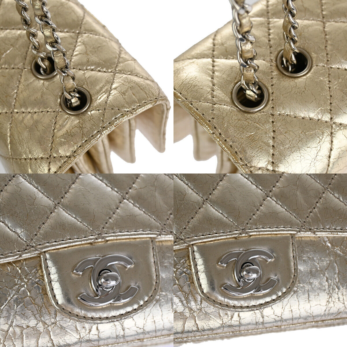 CHNAEL CC Matelasse Chain Shoulder Bag Crinkled Leather Accordion GHW 629RJ582