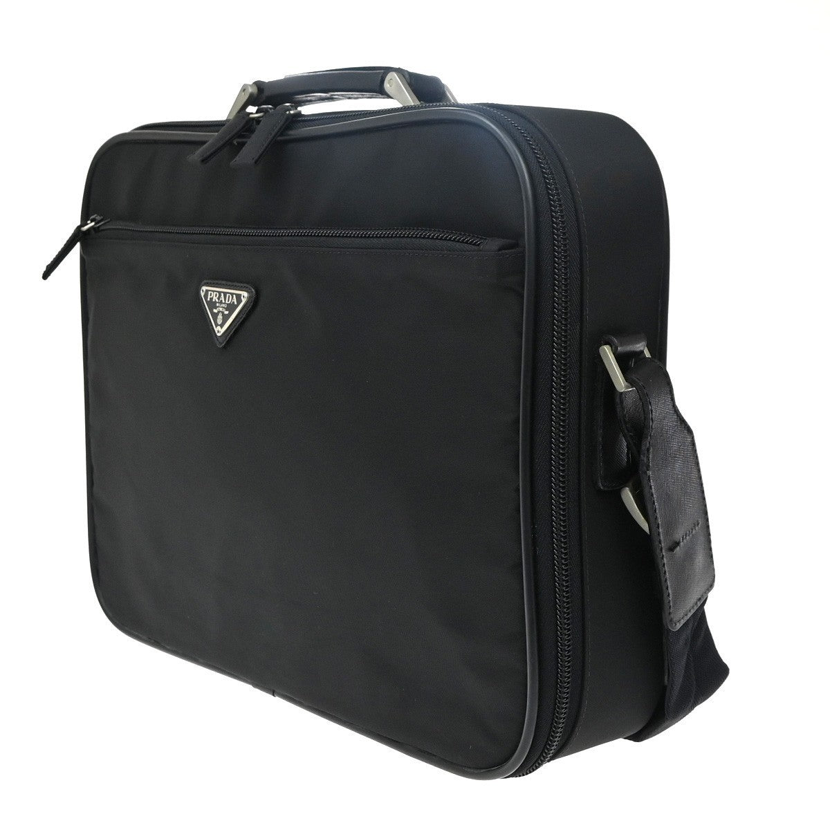 PRADA MILANO Logo Tessuto 2Way Business Shoulder Bag Nylon Leather Black 85KP332