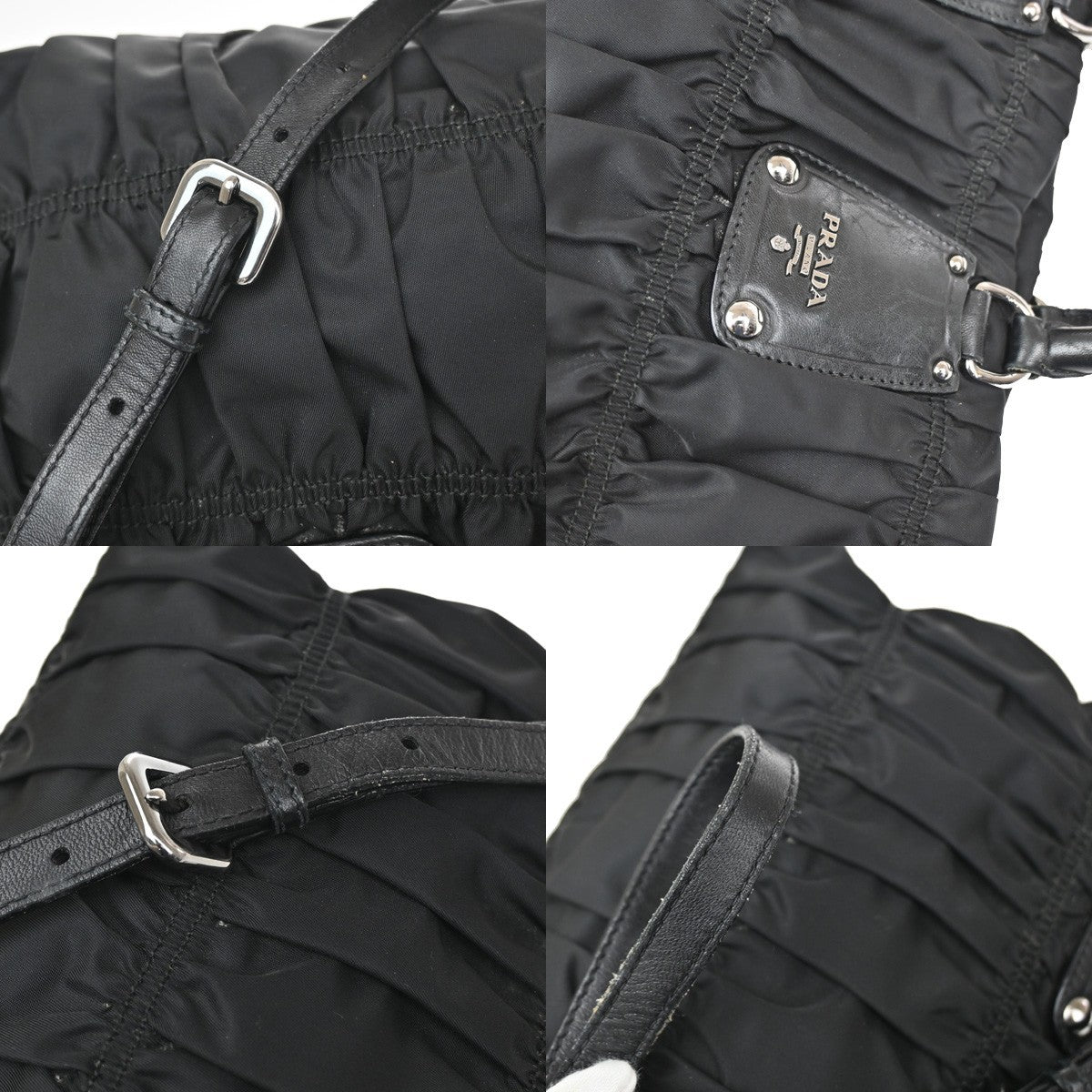 PRADA Tessuto  Gaufre 2Way Shoulder Hand Bag Nylon Leather Black SHW 86YJ140