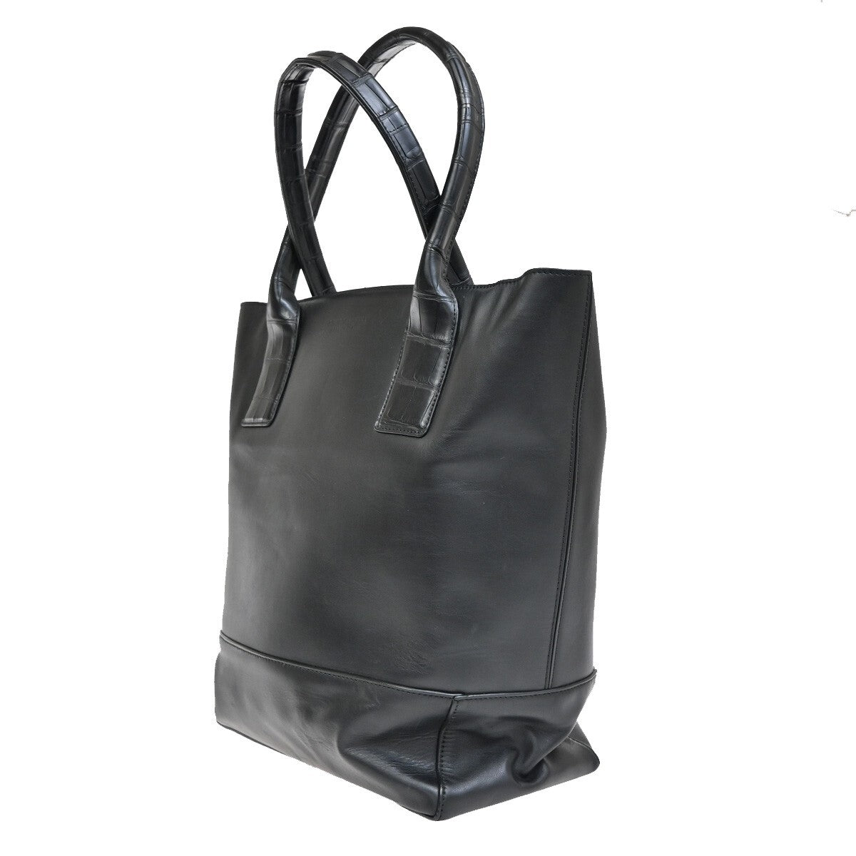 BOTTEGA VENETA Logo Shoulder Tote Bag embossing Leather Black Italy 75EF016