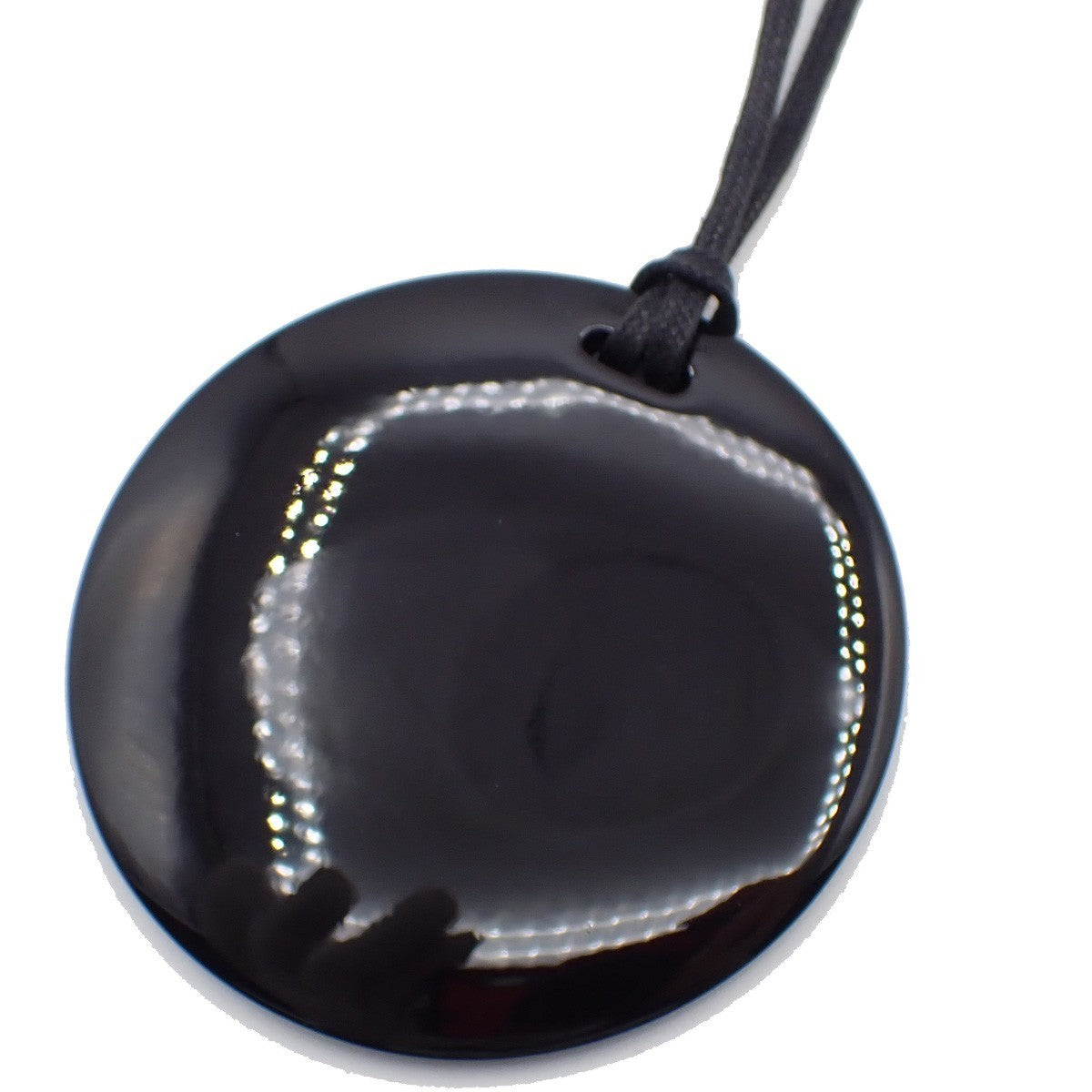 HERMES Logo Round Necklace Pendant Lacquered Horn Blue 69KP062