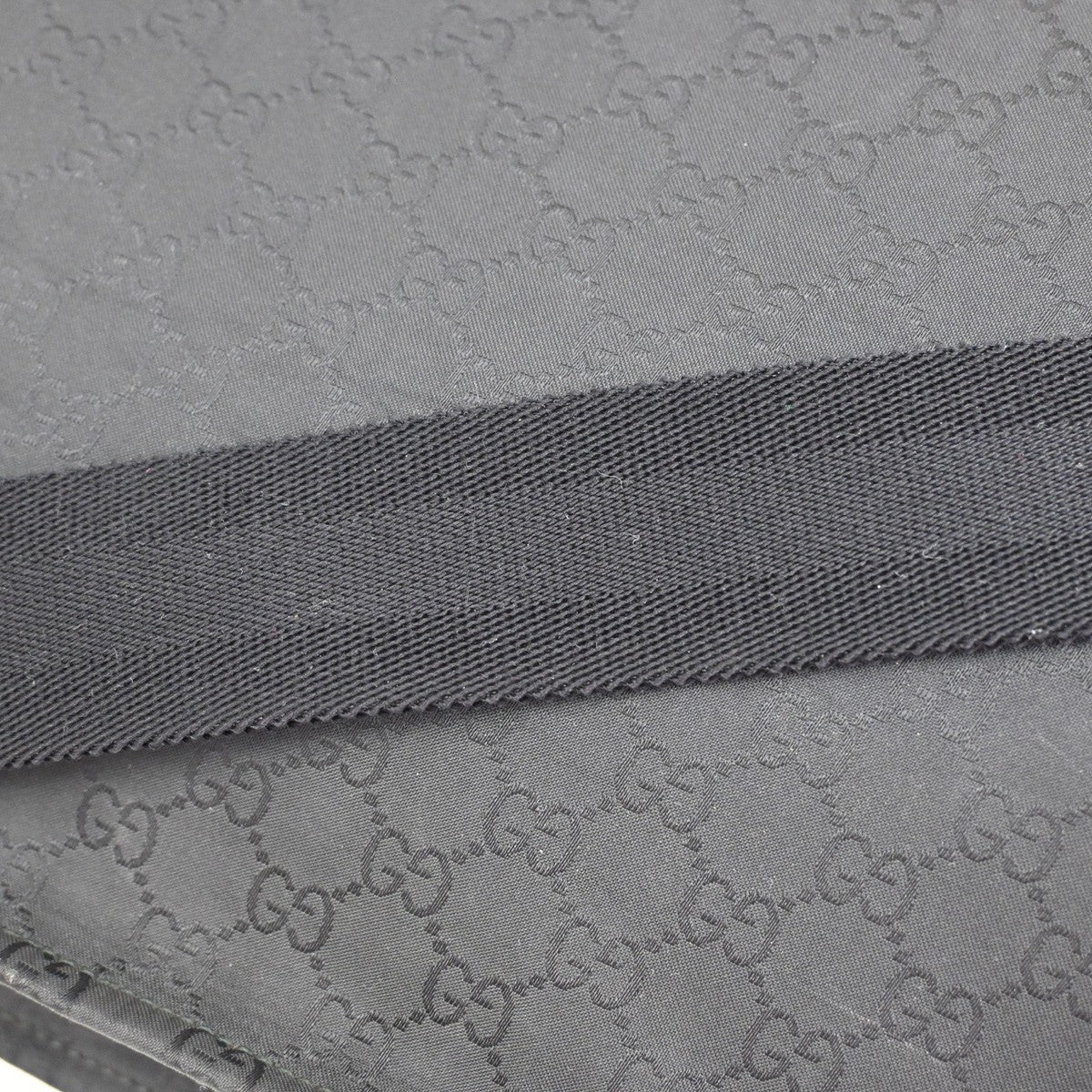 GUCCI Logo Sherry GG Pattern Shoulder Bag Nylon Leather Black SHW Italy 16YH280