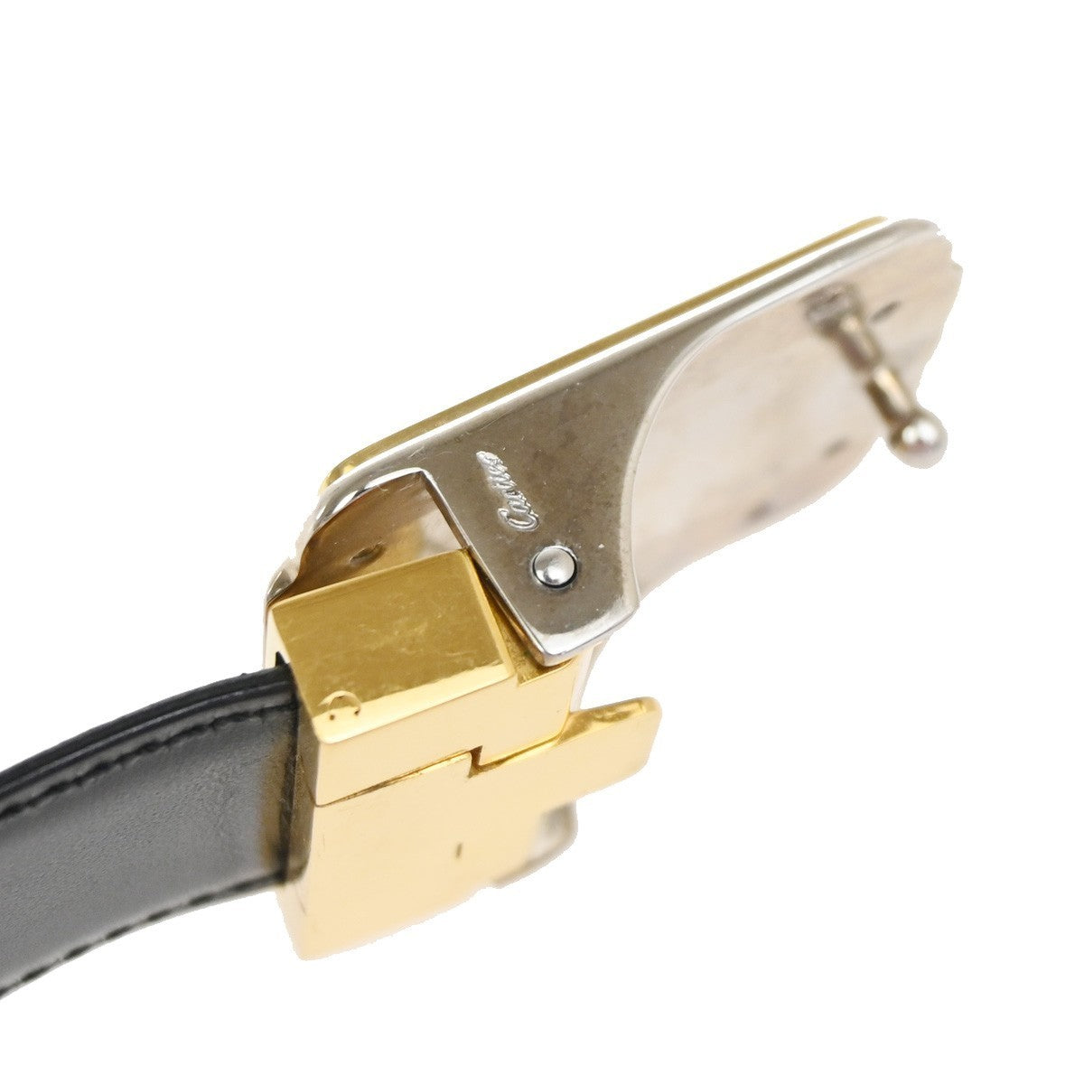 MUST DE CARTIER Logo Santos Waist Belt Leather Black GHW SHW France 66YH979