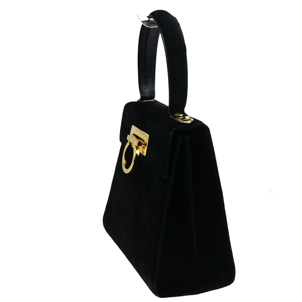 SALVATORE FERRAGAMO Logo Gancini Hand Bag Suede Leather Black GHW Italy 64YF984
