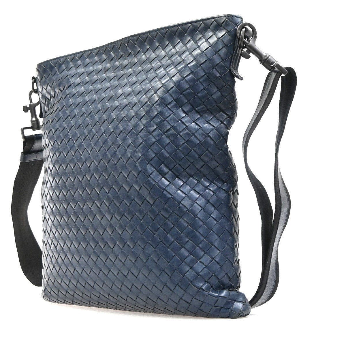 BOTTEGA VENETA Logo Intrecciato Shoulder Bag Leather Navy Blue Italy 10MA491
