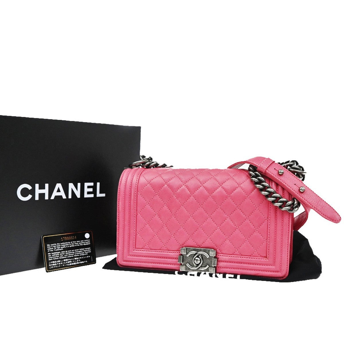 CHANEL CC Boy Chain Shoulder Bag Leather Pink SHW Italy 321RP171