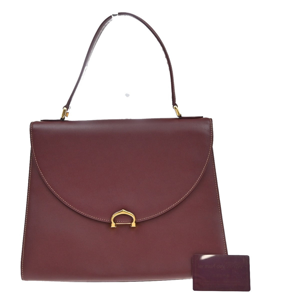 MUST DE CARTIER 2C Logo Hand Bag Leather Red Gold-Plated Italy 38KP142