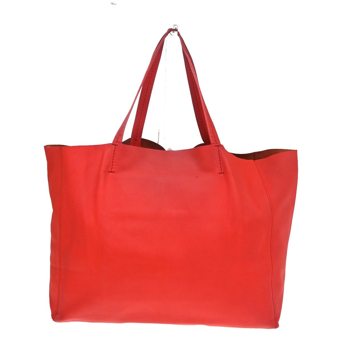 CELINE Logo Horizontal Cabas Shoulder Tote Bag Leather Red GHW Italy 86YJ106