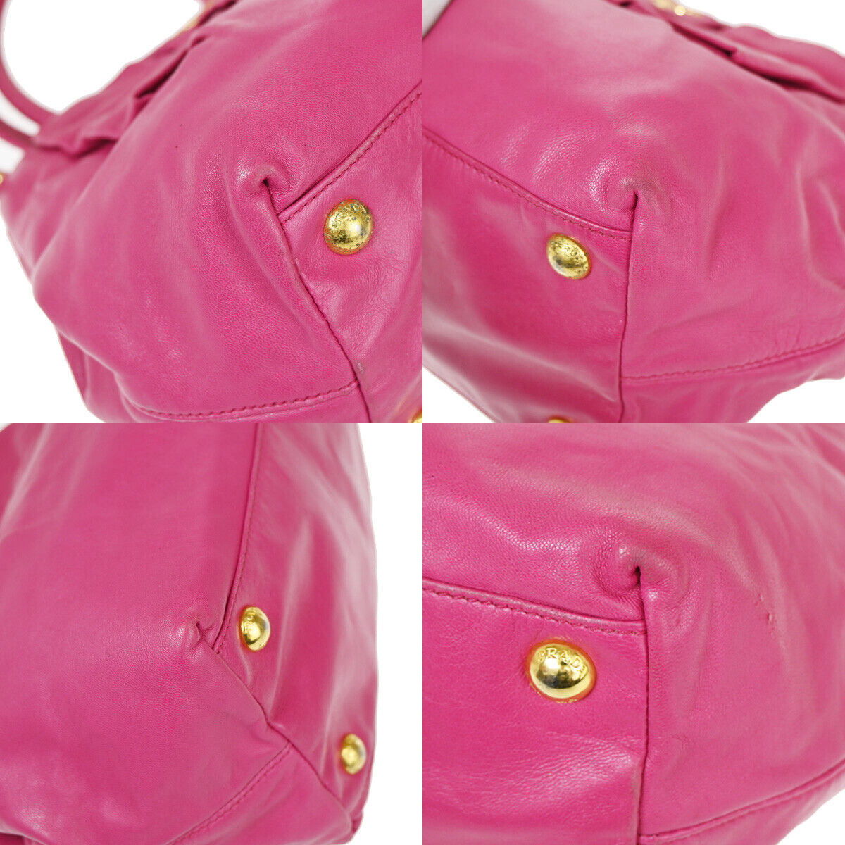 PRADA MILANO Logo Ribbon 2Way Shoulder Hand Tote Bag Leather Pink Gold 34YE444