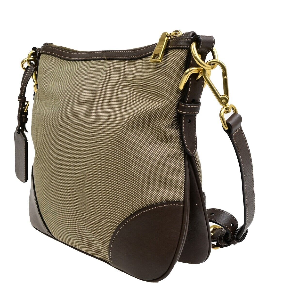 PRADA Logo Crossbody Shoulder Bag Jacquard Leather Brown GHW 18FB345