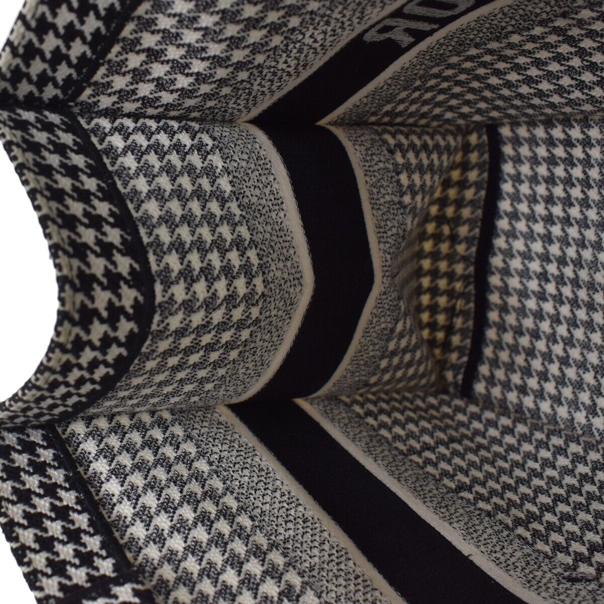 CHRISTIAN DIOR Book Tote Medium Hand Bag Houndstooth Canvas Leather BK 307LC341
