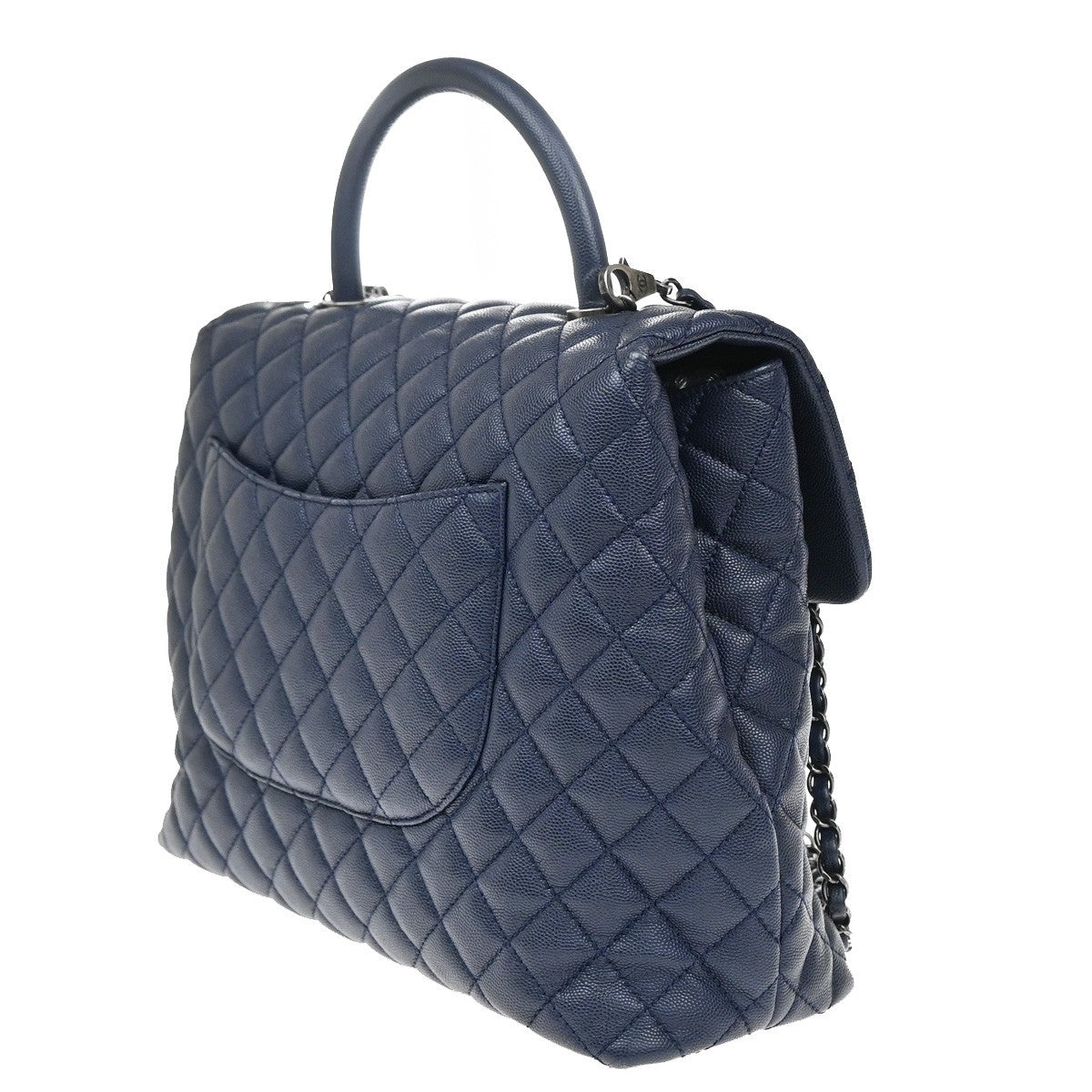 CHANEL 2Way Top Handle Chain Shoulder Bag Grained Calfskin Leather Blue 813RF792