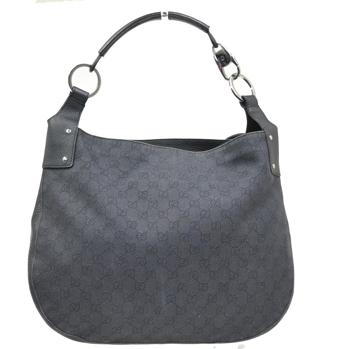 GUCCI Logo GG Pattern Shoulder Hand Bag Canvas Leather Black SHW Italy 79MA492